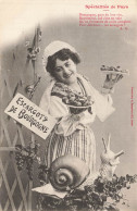 Delcampe - BERGERET * Cpa Illustrateur * Escargots De Bourgogne * Femme En Coiffe - Bergeret