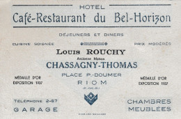 Delcampe - (5)     Petite Carte Commerciale  Café Restaurant Du Bel-Horizon à RIOM - Riom