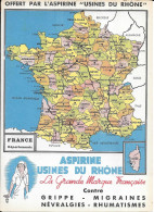 Delcampe - Carte De France Départements Avec Carbone Au Dos Publicitaire Aspirine Usine Du Rhone Pour écolier Années 1950 21x15cm - Geographical Maps