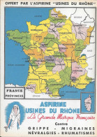 Delcampe - Carte De France Provinces Avec Carbone Au Dos Publicitaire Aspirine Usine Du Rhone Pour écolier Années 1950 21x15cm - Geographical Maps