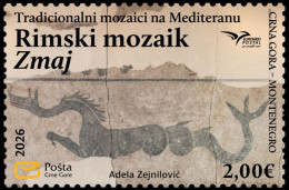 Delcampe - Montenegro - 2026 - Euromed - Traditional Mosaics In The Mediterranean - Roman Mosaic Dragon - Mint Stamp - Montenegro
