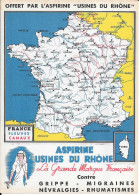 Delcampe - Carte De France Fleuves Canaux Carbone Au Dos Publicitaire Aspirine Usine Du Rhone Pour écolier Années 1950 21x15cm - Geographical Maps