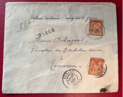 Delcampe - Lettre En Valeur Déclarée Griffe Chargée 2 Timbres Sage à 40cts - Gebraucht