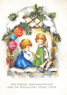 Delcampe - Christmas Greetings Trumpeter Angel Girl Globes Snow Postcard B818 - Sonstige & Ohne Zuordnung