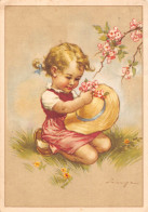 Delcampe - Children 1943 Art By Lingen Girl Flower Blossom Hat Postcard B818 - Sonstige & Ohne Zuordnung