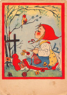 Delcampe - Children Art Girl In Peasant Clothes Knitting Songbird Postcard B818 - Sonstige & Ohne Zuordnung
