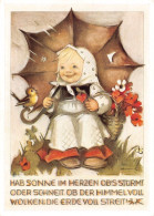 Delcampe - Children Art By Hummel Girl Under Umbrella Bird Flowers Vintage Postcard B818 - Sonstige & Ohne Zuordnung