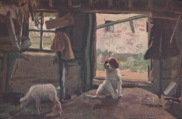 Delcampe - België Landelijk Interieur Schilderij Hond Lam Boerderij Afgestempeld #SCK483 - Autres & Non Classés