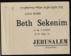 Delcampe - Beth Sekenim Jerusalem Palestine Israel C/O M Valero Cover - Jewish Judaica - Judaisme