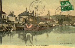Delcampe - - CLAMECY (58) -  Le Port St Roch  (belle CPA Toilée, Couleur, Péniche, Grue)  -25945- - Clamecy