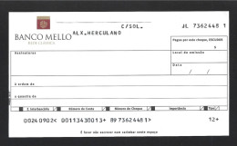 Delcampe - Banco Mello Cheque, Alexandre Herculano, Lisbon. CUF Group. Cheque Do Banco Mello, Alexandre Herculano, Lisboa.Grupo Cuf - Cheques & Traverler's Cheques