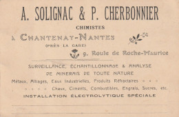 Delcampe - Carton Publicitaire Publicité (44) NANTES-CHANTENAY 9 Route De Roche-Maurice A. SOLIGNAC & P. CHERBONNIER Chimiste - Publicités