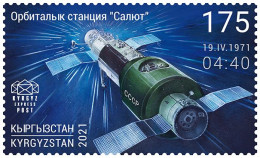 Delcampe - Kyrgyzstan 2021 Space History Orbital Space Station "Salyut" Stamp MNH - Russie & URSS