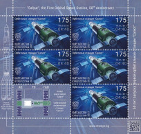 Delcampe - Kyrgyzstan 2021 Space History Orbital Space Station "Salyut" Sheetlet Of 5 Stamps With Label MNH - Russie & URSS