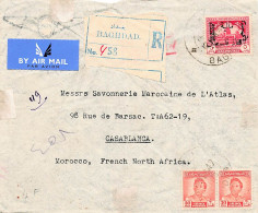 Delcampe - COVER. IRAQ. 1949. REGISTERED BY AIR MAIL. BAGHDAD TO CASABLANCA. MOROCCO - Iran