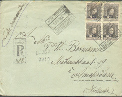 Delcampe - N°115A(4) - MARIE-ADELAÏDE 25c./37½c. En Bloc De 4, Oblitération TROISVIERGES LUXEMBOURG AMBULANT Sur Lettre Recommandée - 1914-24 Marie-Adélaïde