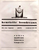 Delcampe - Publicité Papier  MODE HENRIETTE BOUDREAUX Année 1931 FEA - Publicités
