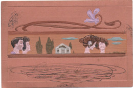 Delcampe - KIRCHNER Raphaêl - Non Signée  Ed P.M.M. - Gaufrée - Couples  Sur Bandes  Fond Marron Clair- écrite  CPA - Kirchner, Raphael