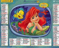Delcampe - Calendrier Almanach La Poste 2007 DISNEY La Belle Et Le Clochard Et La Petite Sirène - Grand Format : 2001-...