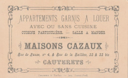 Delcampe - Carton Publicitaire Publicité (65) CAUTERETS Rue De Pause Rue De La Raillère Maisons CAZAUX Appartements Garnis à Louer - Werbung