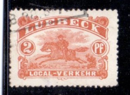 Delcampe - ALLEMAGNE POSTES PRIVEES LÜBECK 2 Pf Orange Postier A Cheval 1888 - Pferde