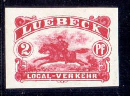Delcampe - ALLEMAGNE POSTES PRIVEES LÜBECK 2 Pf Non Dentelé  Postier A Cheval 1888 - Pferde