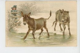Delcampe - ENFANTS - LITTLE GIRL - MAEDCHEN - DONKEYS - Jolie Carte Fantaisie Fillette Observant Des ânes En Hiver - Kinder-Zeichnungen