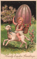 Delcampe - 5218/ Harty Easter Greetings, Kind Op Schaap, Met Groot Ei - Ostern