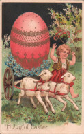 Delcampe - 5219/  A Joyful Easter, Kind Met Schapen, Met Groot Ei Op Kar - Ostern