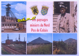 Delcampe - {105163} Les Paysages Miniers Du Nord Pas De Calais, Multivues ; Divers Aspects, Citroën 2cv DS; Mineur, Terril, Puits - Nord-Pas-de-Calais
