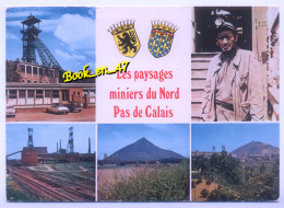 Delcampe - {105175} Les Paysages Miniers Du Nord Pas De Calais, Multivues ; Divers Aspects, Citroën 2cv DS; Mineur, Terril, Puits - Nord-Pas-de-Calais