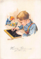 Delcampe - First Day At School Doll Boy Writing On Table Board Vintage Postcard B819 - Sonstige & Ohne Zuordnung