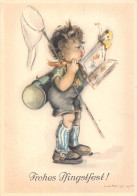 Delcampe - Pentecost Greetings Art By H Peyk Boy Butterfly Catcher Book Postcard B819 - Sonstige & Ohne Zuordnung