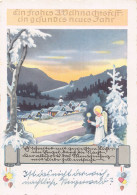 Delcampe - Christmas Greetings Angel Candle Village In Snow Sunset Vintage Postcard B819 - Sonstige & Ohne Zuordnung