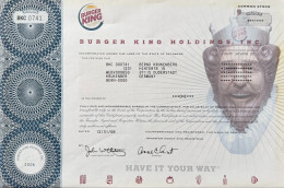 Delcampe - Rarissime: Pas Dévalorisé - 1 Action Originale De "Burger King Holdings Inc." 2008 - Autres & Non Classés