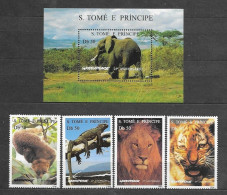 Delcampe - S. THOMAS AND PRINCE -  1996 - FAUNA - 5 V - MNH - TIGER, LION, ELEPHANT, ECC.. - - Autres & Non Classés