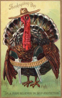 Delcampe - 5221/ Thanksgiving Day, I'm A Firm Believer In Self-protection. Kalkoen Gekleed Als Cowboy - Thanksgiving