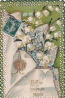 Delcampe - MUGUET     CARTE     GAUFREE   ET SUPERBEMENT     DENTELEE  ET DORURES - Blumen