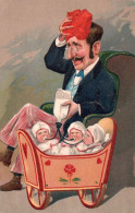 Delcampe - 5225/ Humor, Man Heeftt Drieling In Wagen, Relief - 1900-1949