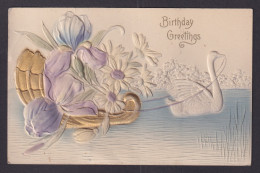 Delcampe - UNITED STATES, Postcard, Birthday Greetings, Swan With Flowers, Unposted - Birthday