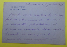 Delcampe - Carte De Visite Sous-préfet De Valenciennes 5 Juillet 1949 à Eugène Chaillé - Visitenkarten