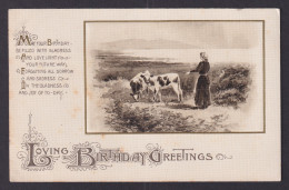 Delcampe - UNITED STATES, Postcard, Birthday Greetings, Rural Landscape With Cows - Birthday