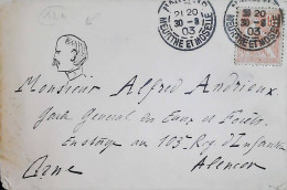 Delcampe - Franche - Mouchon YT N° 125 Sur Lettre Décorée - 1900-02 Mouchon