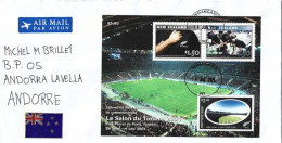 Delcampe - NEW-ZEALAND.  100 YEARS OF NEW-ZEALAND TEST RUGBY, Miniature Sheet On Letter N-Z To Andorra - Rugby