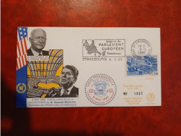 Delcampe - 1985 STRASBOURG      CACHET CONSEIL EUROPE TIMBRE BICENTENAIRE USA PRESIDENT ETATS UNIS  RONALD REAGAN - Non Classés