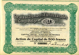 Delcampe - SOTRANCO - Société Des Transports Fluviaux Rapides Du Congo Belge; Action De Capital - Navigation