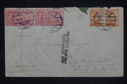 Delcampe - ITALIE - Surchargés En Paire + Express X 2 Sur Enveloppe Pour La Suisse En 1919 Avec Contrôle Postal - Etat - S 1283 - Marcofilie