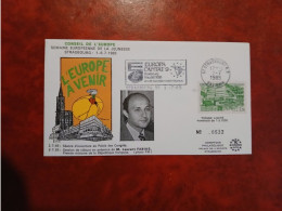 Delcampe - 1985 STRASBOURG      FLAMME EUROPA CANTAT 9 LAURENT FABIUS CLOTURE  TIMBRE CONSEIL EUROPE - Non Classés