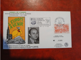 Delcampe - 1985 STRASBOURG      FLAMME EUROPA CANTAT 9 LAURENT FABIUS CLOTURE  TIMBRE CONSEIL EUROPE - Non Classés