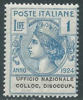 Delcampe - 1924 REGNO ENTE PARASTATALE COLLOC. DISOCCUP. 1 LIRA MNH ** - I11-5 - Zonder Portkosten